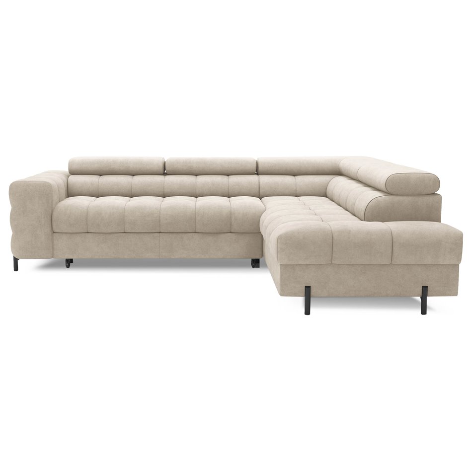 Corner sofa Elferucce R, sleeping function, Aura 18, velvet, beige, H93x200x276cm