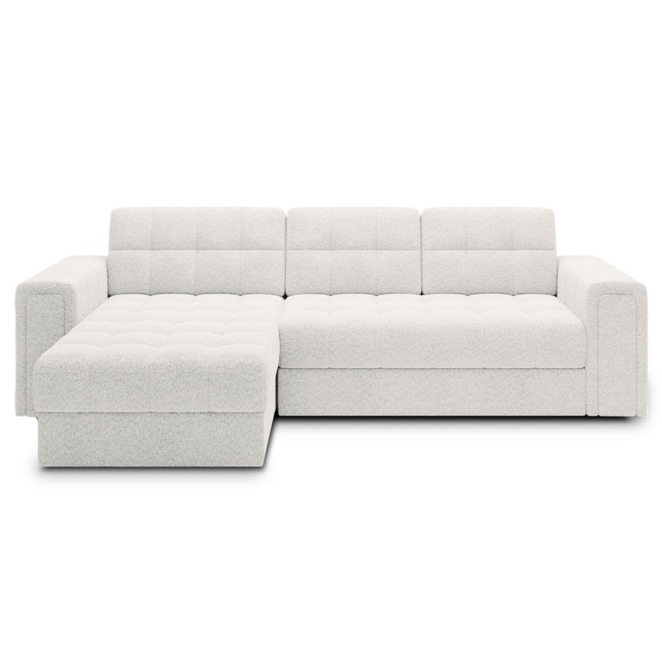 Угловой диван Elveni L/R Reversible, раздвижной, Royal 01, букле, белый, H82x150x260см