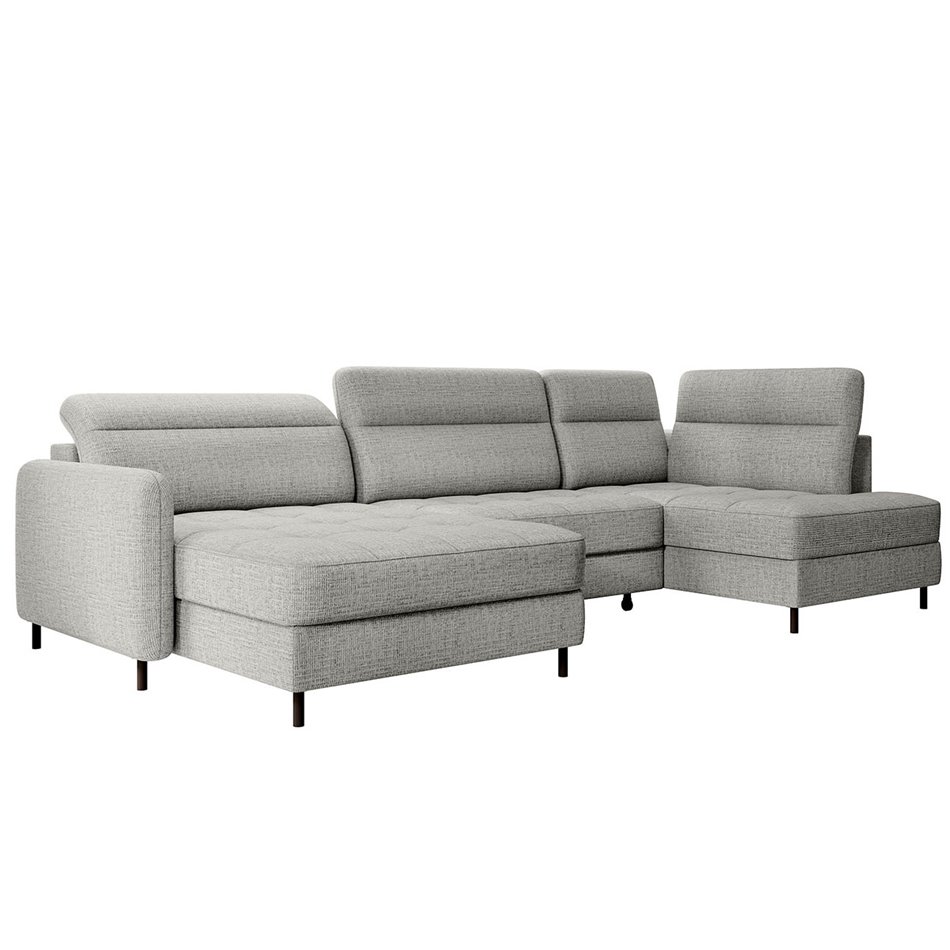 U shape sofa Elberto L, sleeping function, Aubron 04, wavy velvet, grey, H100x165x306cm