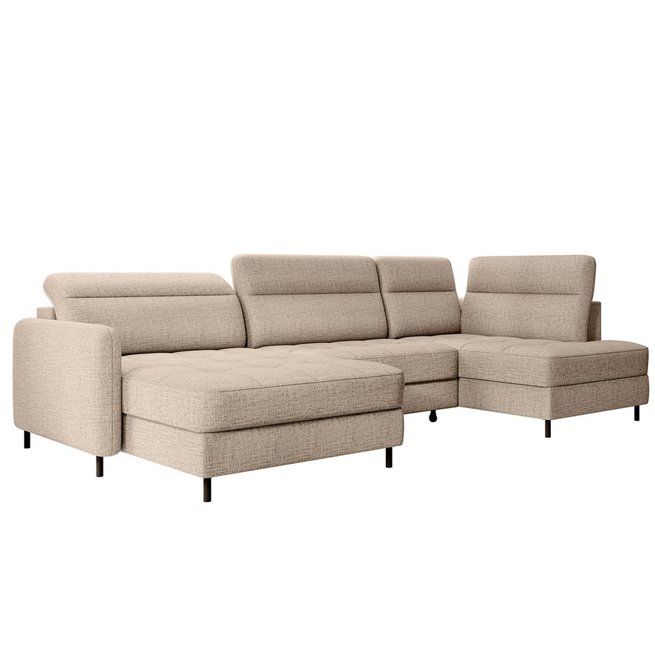 U shape sofa Elberto L, sleeping function, Aubron 04, wavy velvet, beige, H100x165x306cm