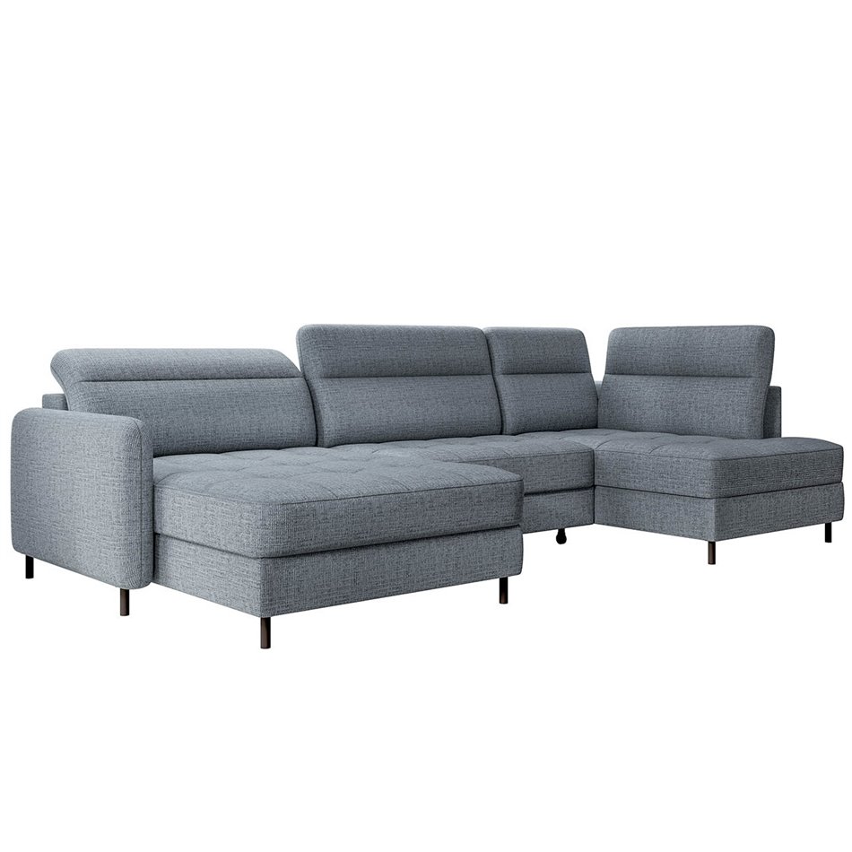 U shape sofa Elberto L, sleeping function, Aubron 100, wavy velvet, blue, H100x165x306cm