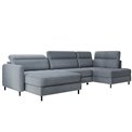 U shape sofa Elberto L, sleeping function, Aubron 100, wavy velvet, blue, H100x165x306cm