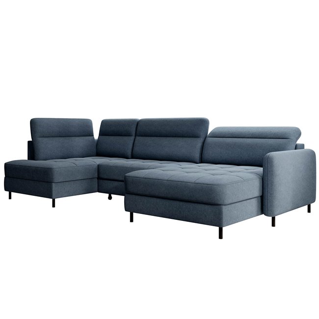 U shape sofa Elberto R, sleeping function, Raquel 40, blue, H100x165x306cm