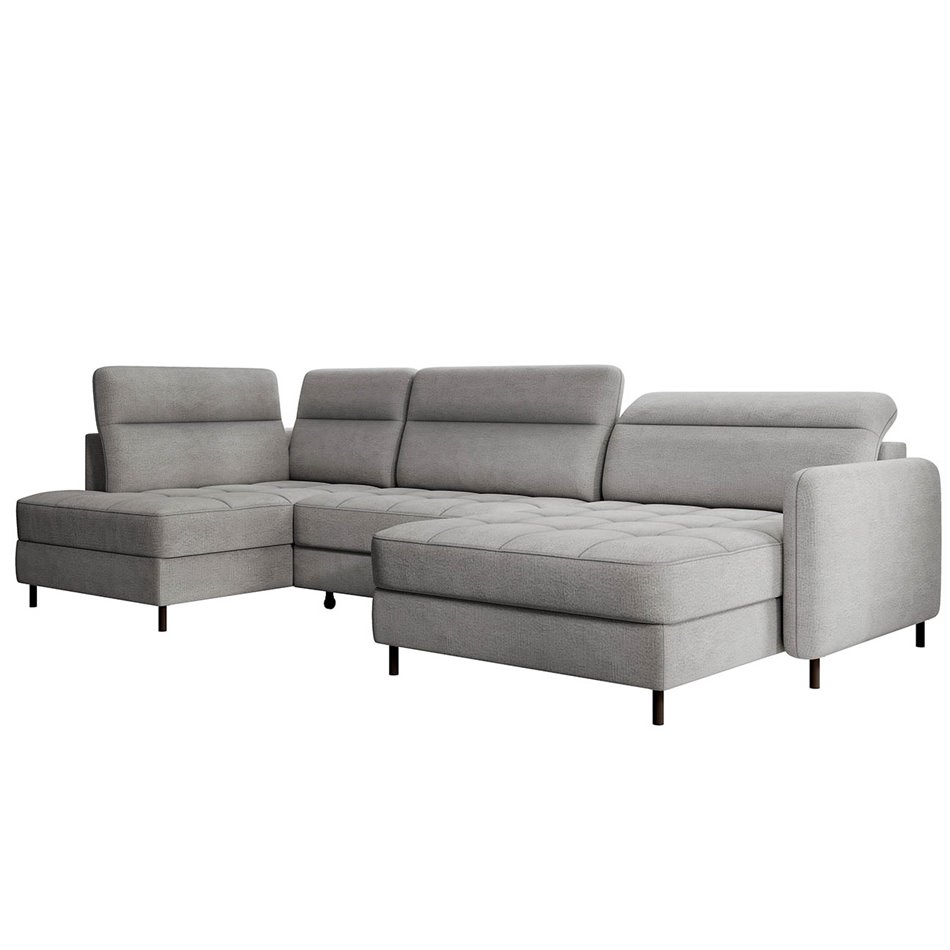 U shape sofa Elberto R, sleeping function, Toscany 03, velvet, grey, H100x165x306cm