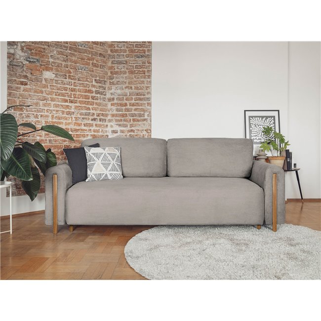 Sofa bed Elcadova Oak, sleeping function, Jarell 20, wavy velvet, dark beige, H97x97x244cm