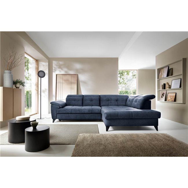 Corner sofa Elinferne R, sleeping function, Relax 40, velvet, dark blue, H107x210x297cm