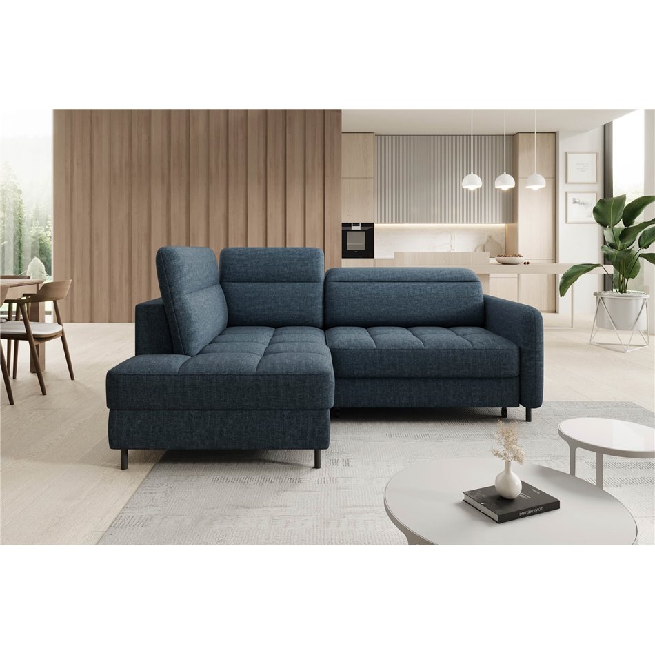 Угловой диван Elbare L, раздвижной, Manhattan 40, бархат, темно-синий, H100x160x208см