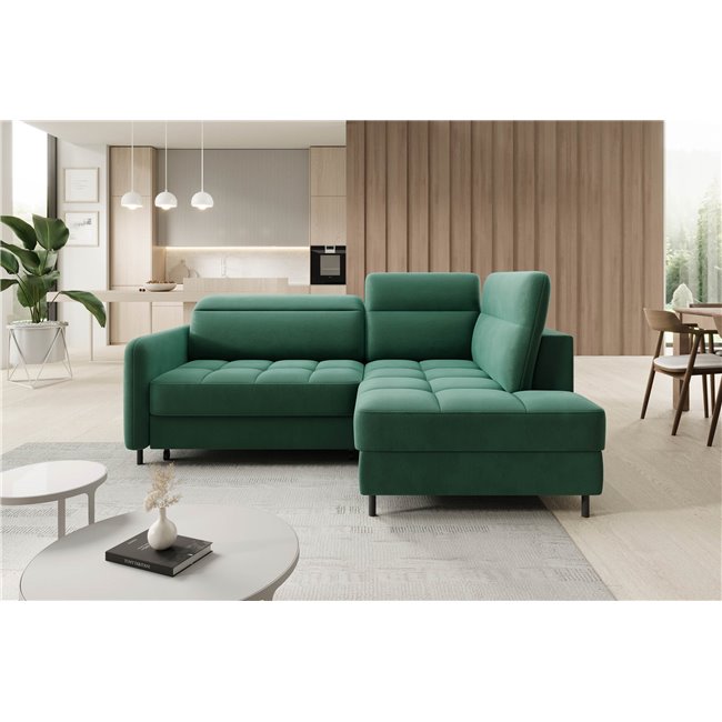 Corner sofa Elbare R, sleeping function, Lukso 35, velvet, dark green, H100x160x208cm