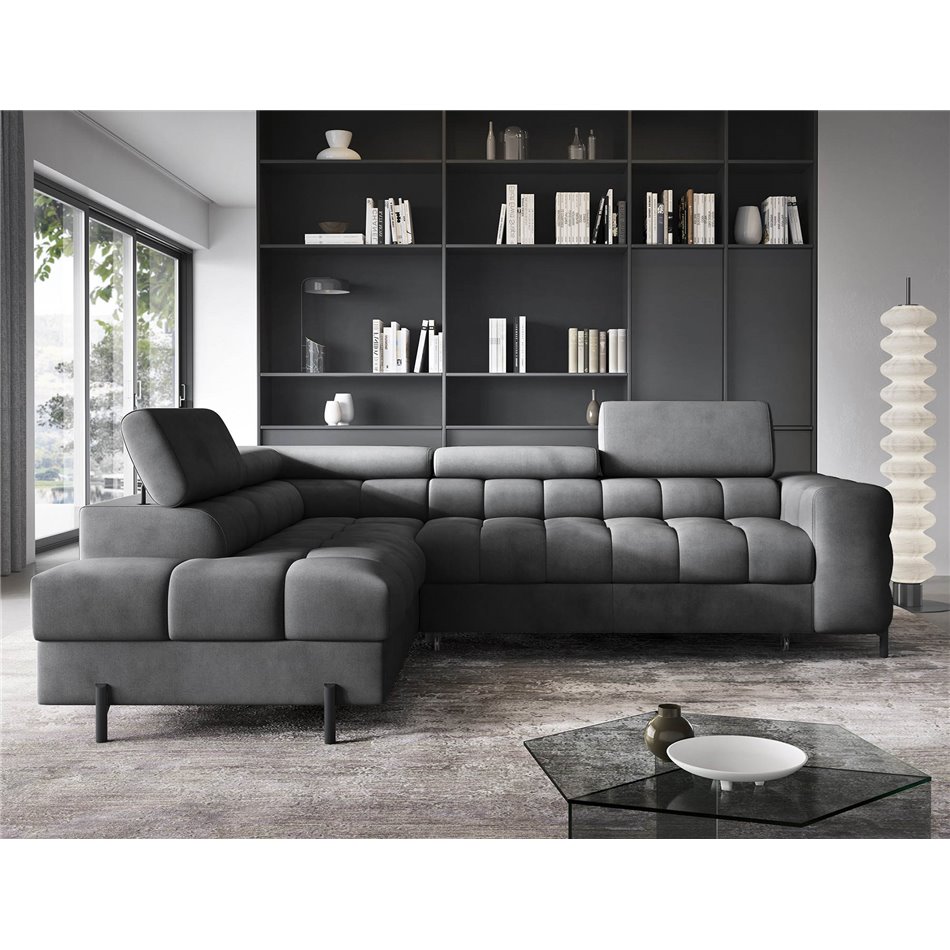 Corner sofa Elferucce L, sleeping function, Paros 06, dark grey, H93x200x276cm