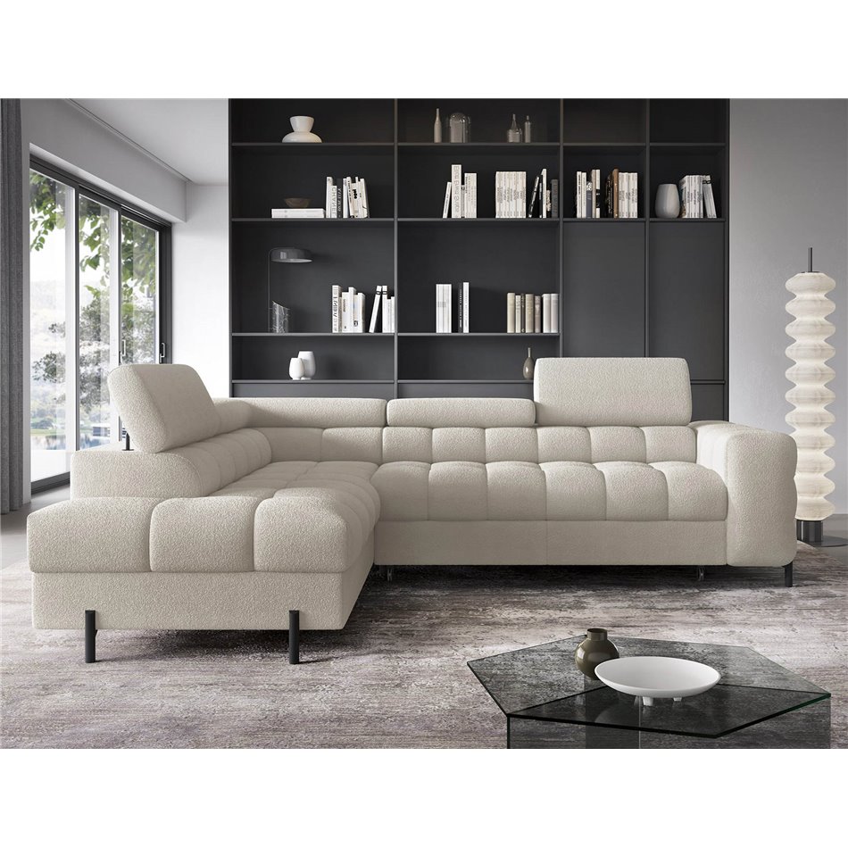 Corner sofa Elferucce L, sleeping function, Royal 18, bouclé, beige, H93x200x276cm