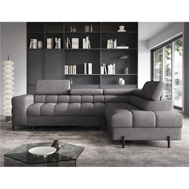 Corner sofa Elferucce R, sleeping function, Aura 04, velvet, grey, H93x200x276cm