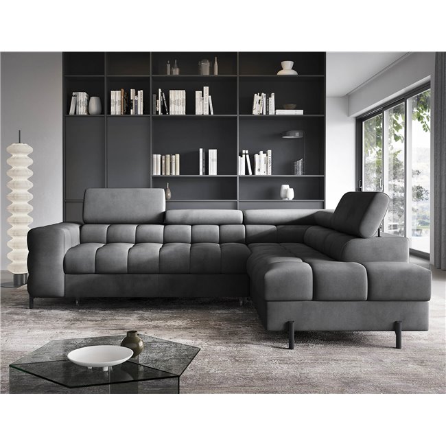 Corner sofa Elferucce R, sleeping function, Paros 06, dark grey, H93x200x276cm