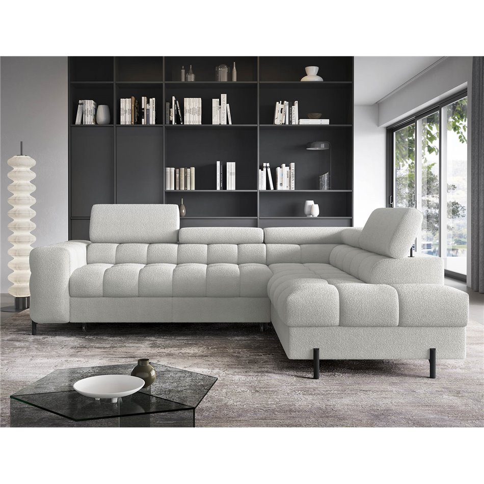 Corner sofa Elferucce R, sleeping function, Royal 03, bouclé, grey, H93x200x276cm
