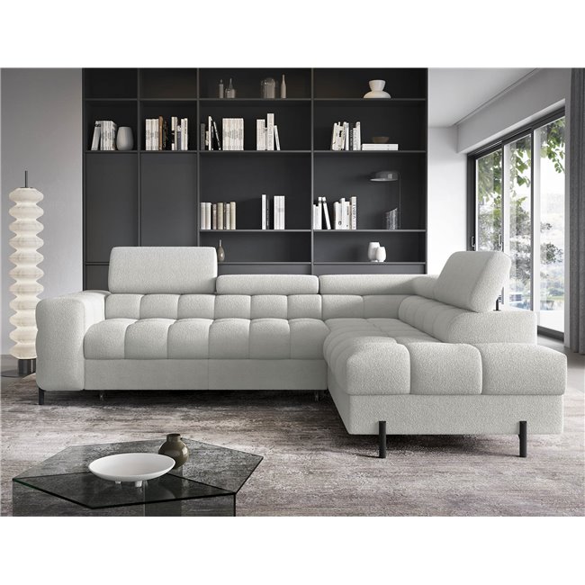 Corner sofa Elferucce R, sleeping function, Royal 03, bouclé, grey, H93x200x276cm