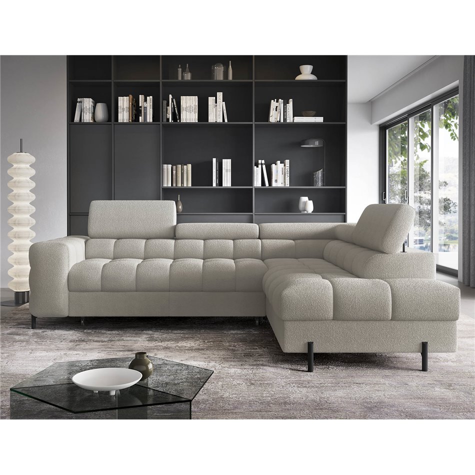 Corner sofa Elferucce R, sleeping function, Royal 20, bouclé, beige, H93x200x276cm