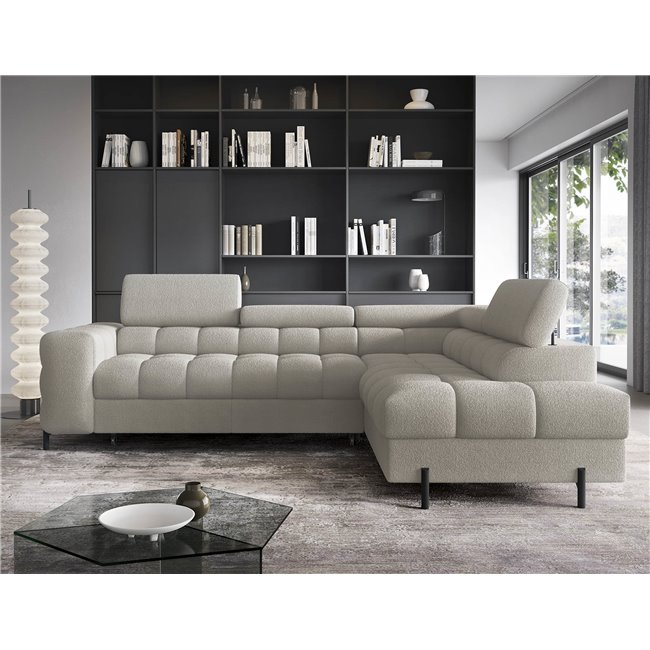 Corner sofa Elferucce R, sleeping function, Royal 20, bouclé, beige, H93x200x276cm