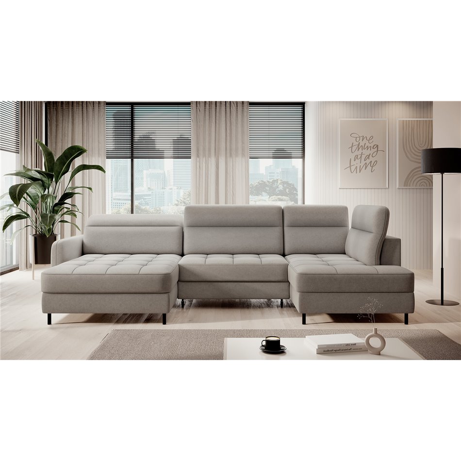 U shape sofa Elberto L, sleeping function, Raquel 03, grey, H100x165x306cm