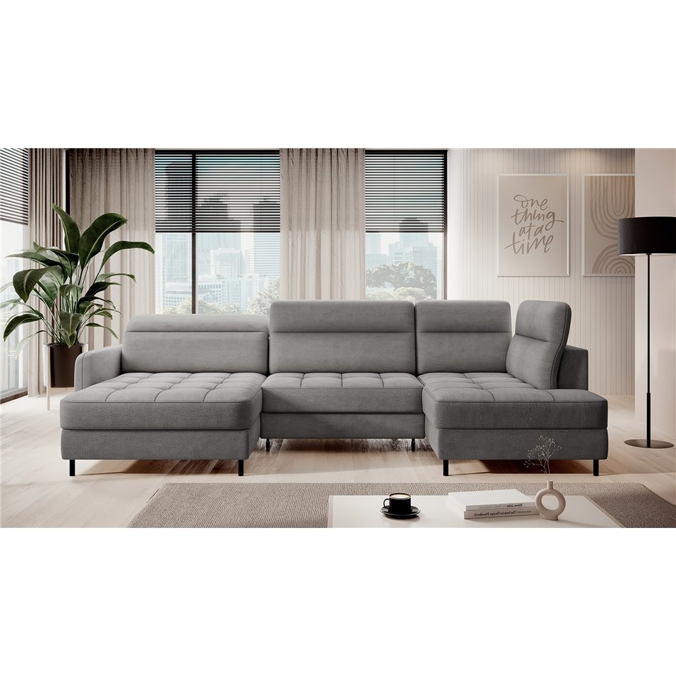 U shape sofa Elberto L, sleeping function, Toscany 03, velvet, grey, H100x165x306cm