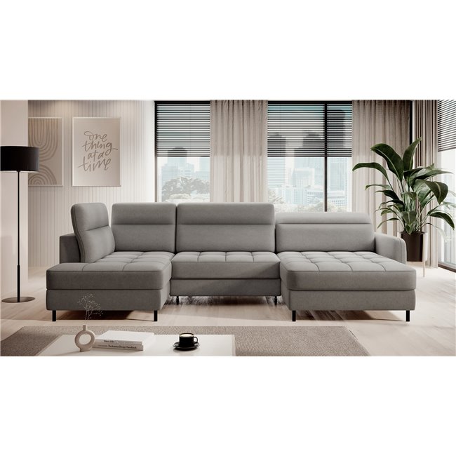 U shape sofa Elberto R, sleeping function, Raquel 04, grey, H100x165x306cm