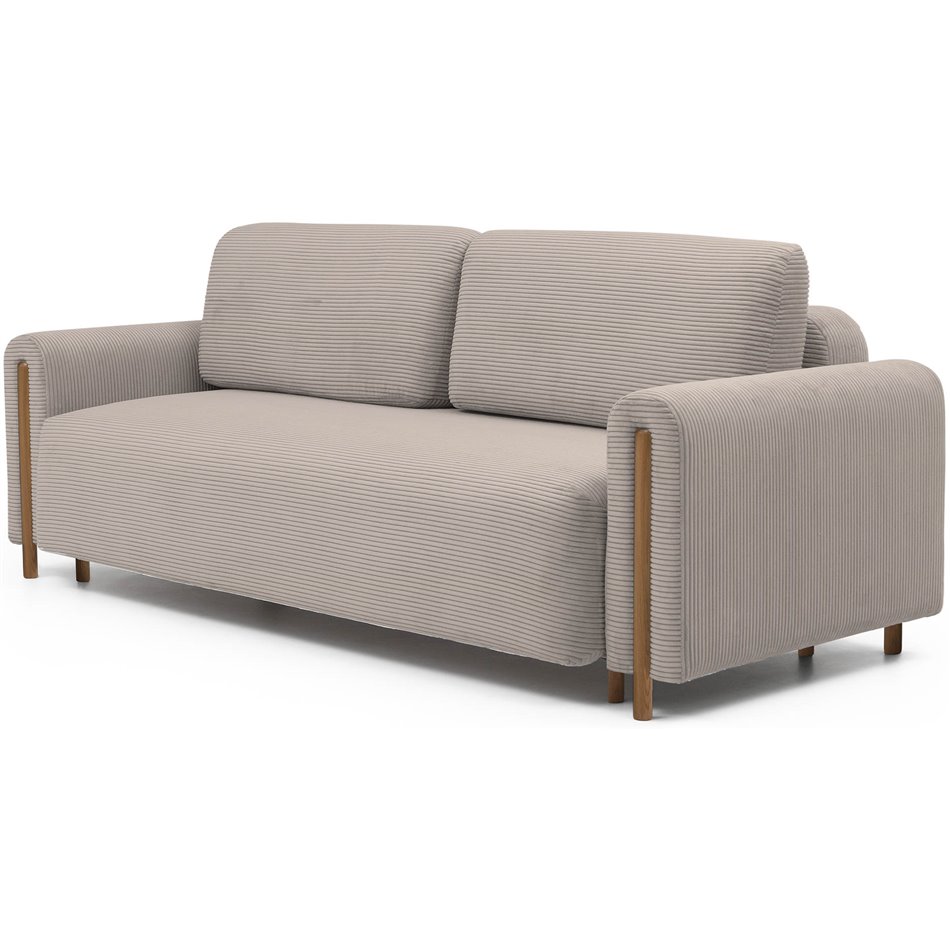 Sofa bed Elcadova Oak, sleeping function, Jarell 20, wavy velvet, dark beige, H97x97x244cm