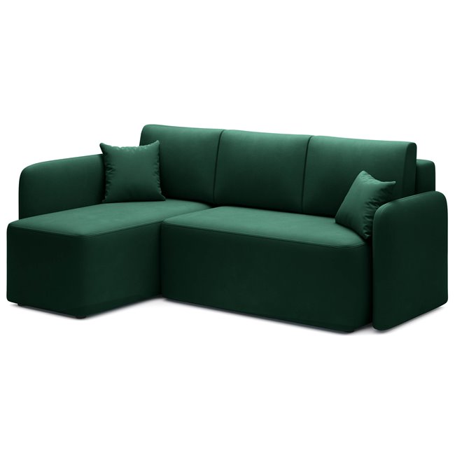 Corner sofa Elhandson L, sleeping function, Lukso 35, velvet, green, H89x150x206cm