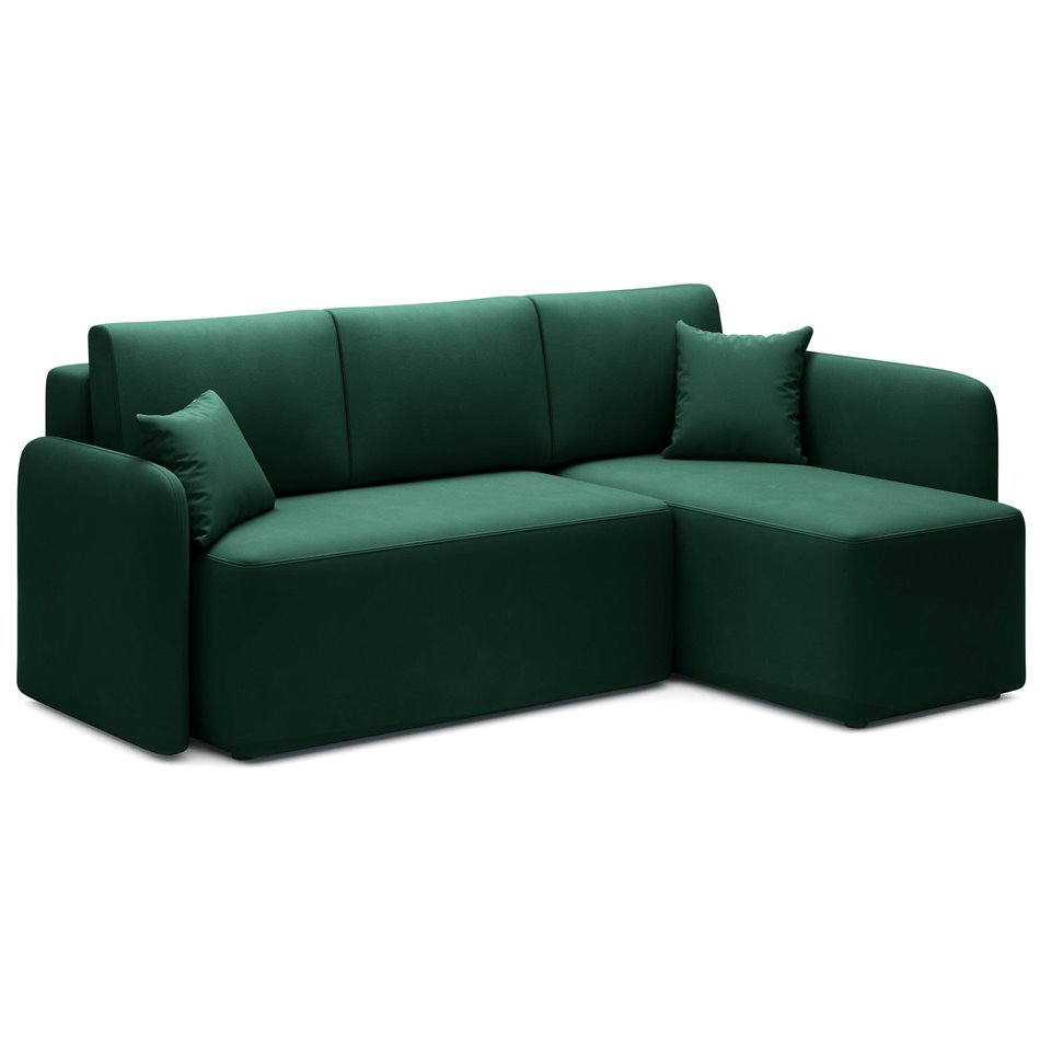 Corner sofa Elhandson R, sleeping function, Lukso 35, velvet, green, H89x150x206cm