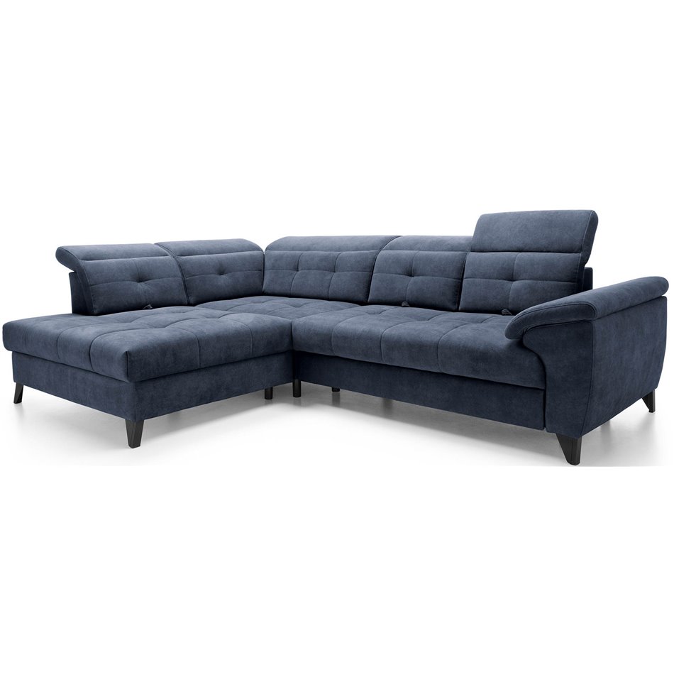Corner sofa Elinferne L, sleeping function, Relax 40, velvet, dark blue, H107x210x297cm