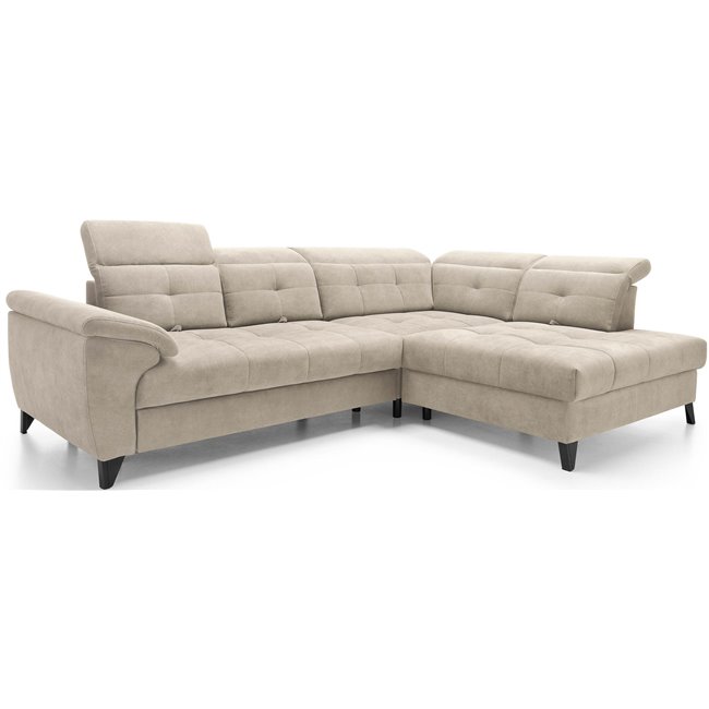 Corner sofa Elinferne R, sleeping function, Aura 18, velvet, beige, H107x210x297cm