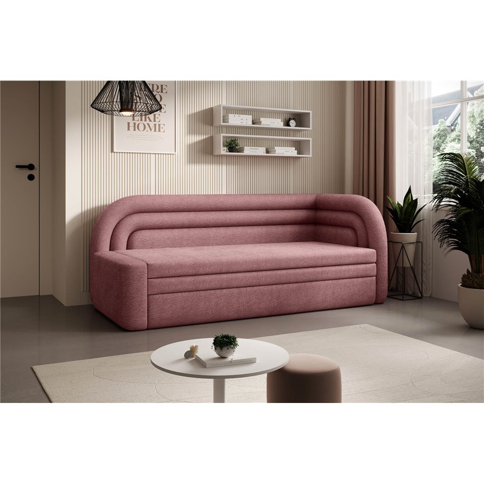 Sofa bed Elfabilo R, sleeping function, Touch 24, textured velvet, pink, H80x86x223cm