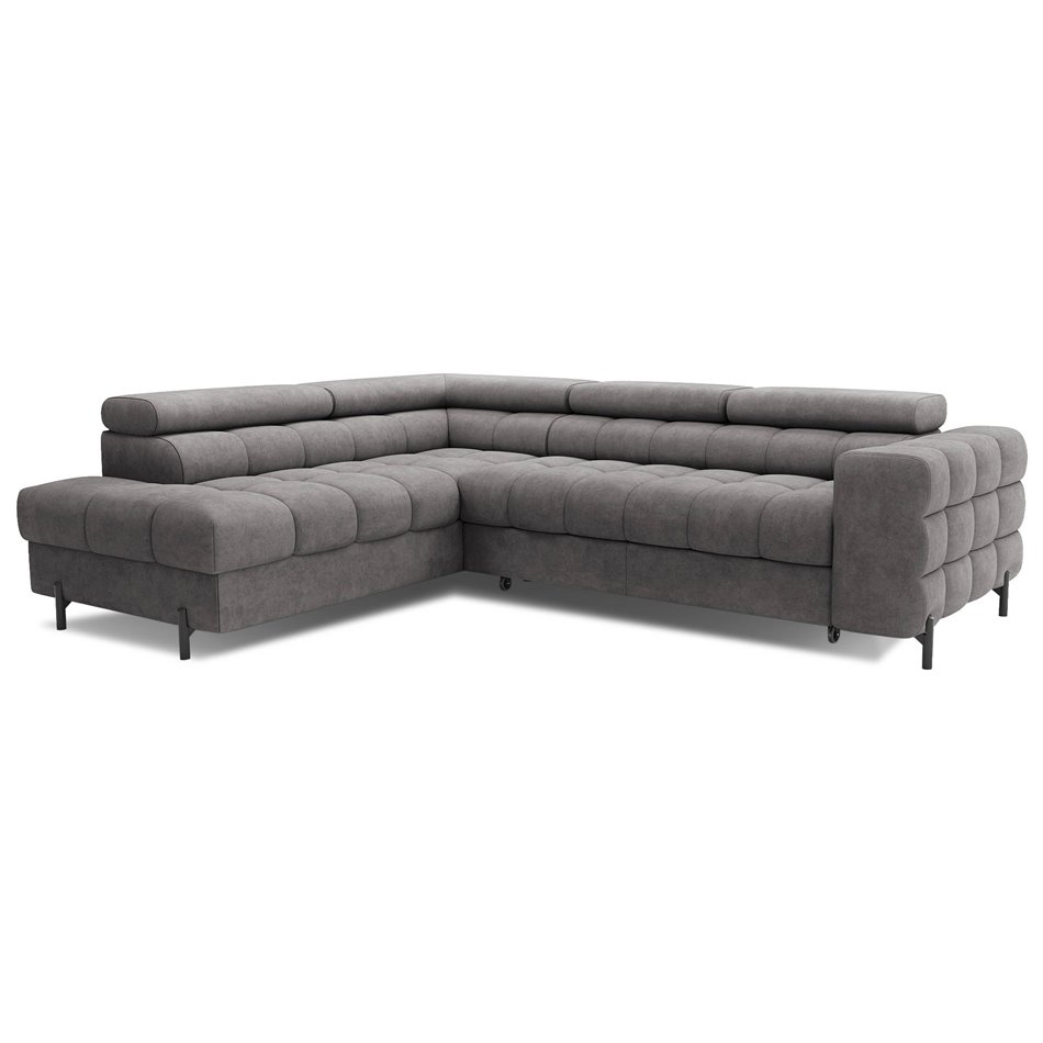 Corner sofa Elferucce L, sleeping function, Aura 04, velvet, grey, H93x200x276cm