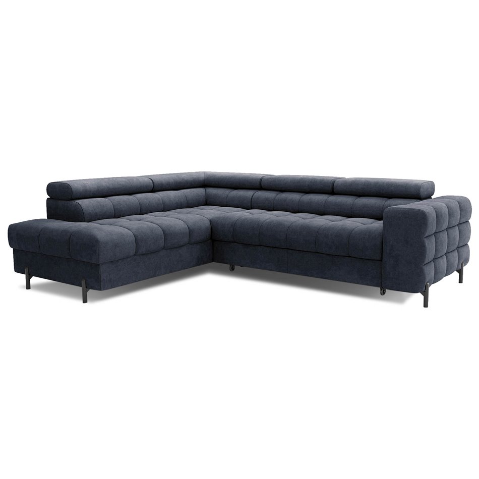 Corner sofa Elferucce L, sleeping function, Aura 40, velvet, dark blue, H93x200x276cm
