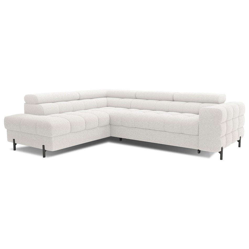 Corner sofa Elferucce L, sleeping function, Royal 01, bouclé, white, H93x200x276cm