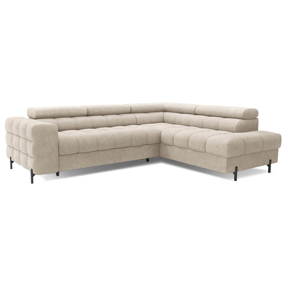 Corner sofa Elferucce R, sleeping function, Aura 18, velvet, beige, H93x200x276cm