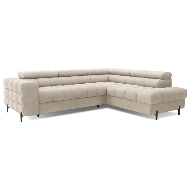 Corner sofa Elferucce R, sleeping function, Aura 18, velvet, beige, H93x200x276cm