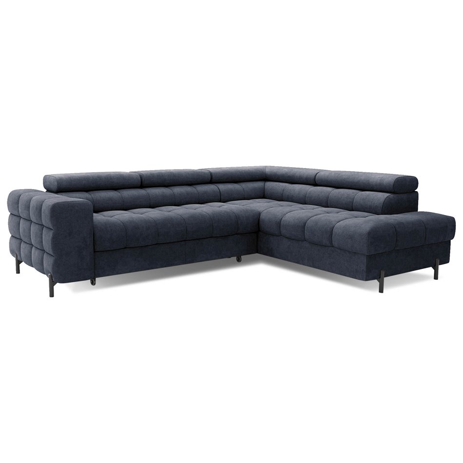 Corner sofa Elferucce R, sleeping function, Aura 40, velvet, dark blue, H93x200x276cm