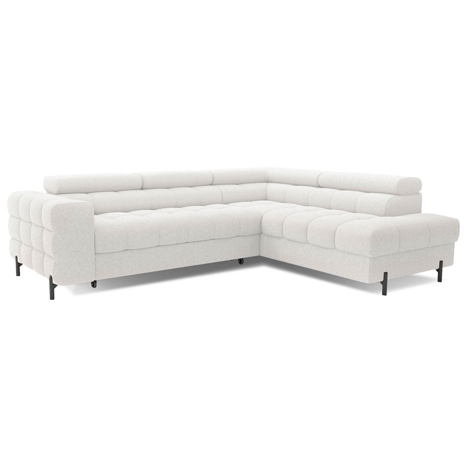 Corner sofa Elferucce R, sleeping function, Royal 01, bouclé, white, H93x200x276cm