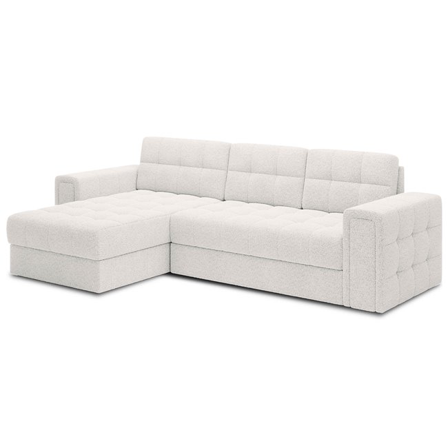 Угловой диван Elveni L/R Reversible, раздвижной, Royal 01, букле, белый, H82x150x260см