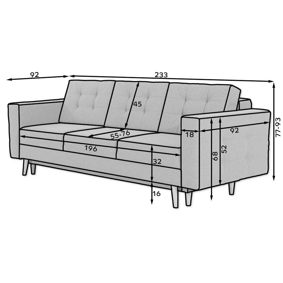 Sofa bed Elsgard Kronos 19, Jungle 32, velvet, dark green, H93x46x233cm