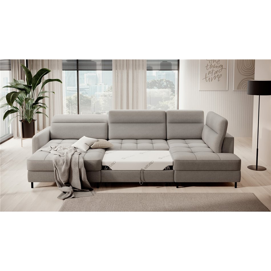 U shape sofa Elberto L, sleeping function, Raquel 03, grey, H100x165x306cm