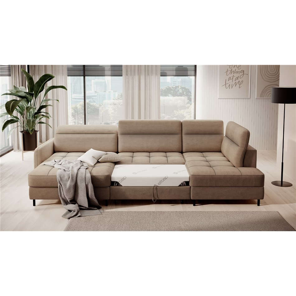 U shape sofa Elberto L, sleeping function, Toscany 20, velvet, brown, H100x165x306cm