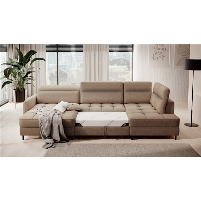 U shape sofa Elberto L, sleeping function, Toscany 20, velvet, brown, H100x165x306cm