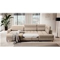 U shape sofa Elberto L, sleeping function, Aubron 04, wavy velvet, beige, H100x165x306cm