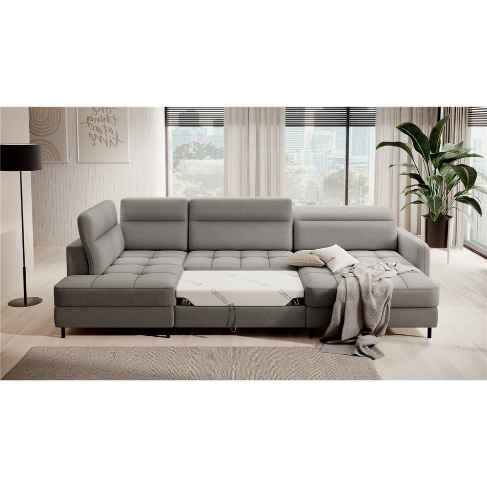 U shape sofa Elberto R, sleeping function, Raquel 04, grey, H100x165x306cm