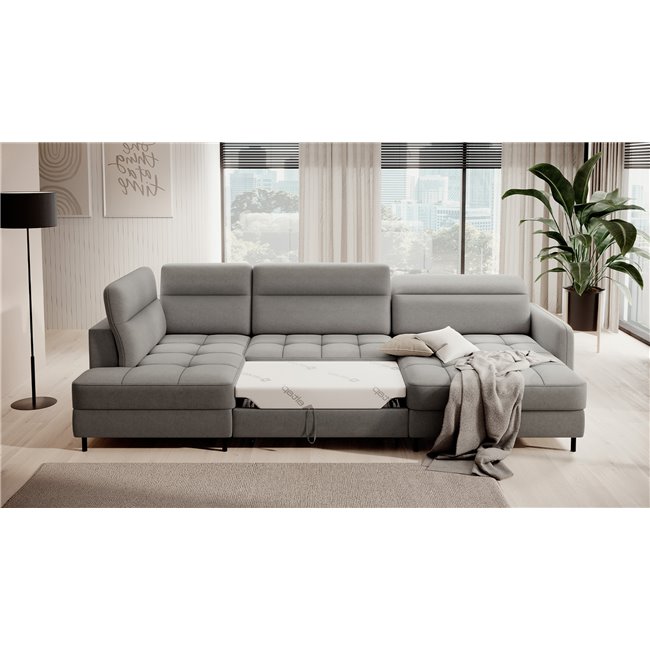 U shape sofa Elberto R, sleeping function, Raquel 04, grey, H100x165x306cm