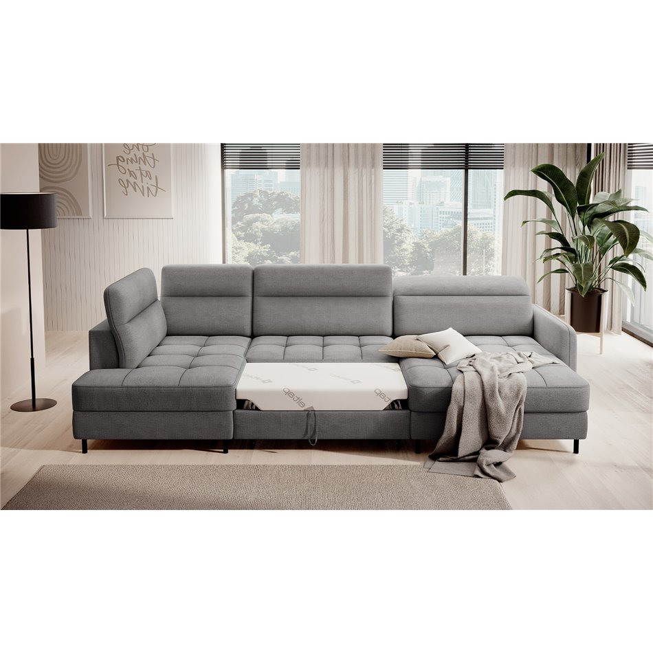 U shape sofa Elberto R, sleeping function, Toscany 03, velvet, grey, H100x165x306cm