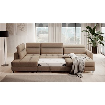 U shape sofa Elberto R, sleeping function, Toscany 20, velvet, brown, H100x165x306cm
