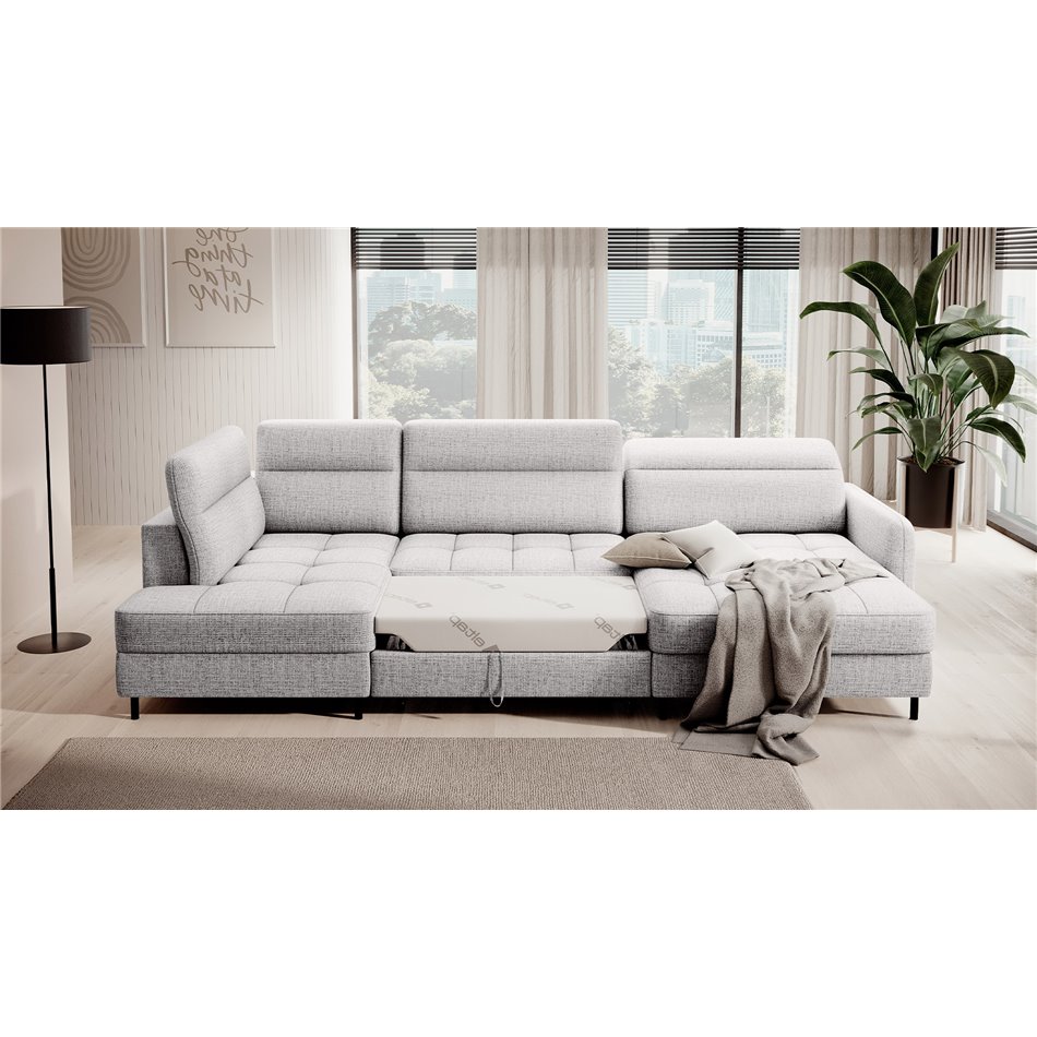 П-образный угловой диван Elberto R, раздвижной, Aubron 03, волнистый бархат, серый, H100x165x306см