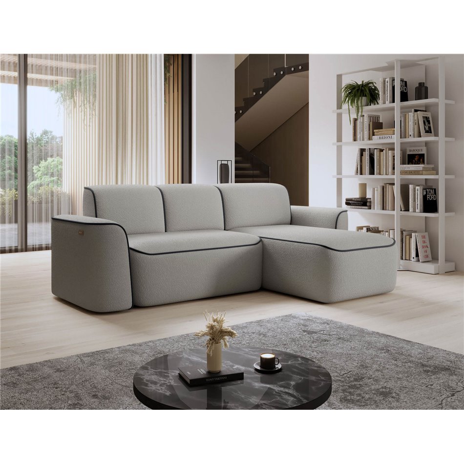 Угловой диван Elume R, с механизмом раскладыванием, Royal 04, Velvetmat 6, букле, серый, H88x190x287см