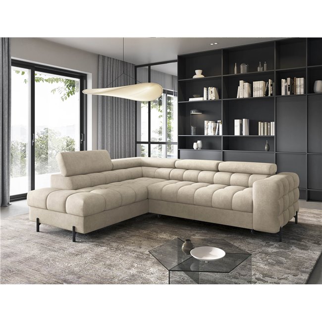 Corner sofa Elferucce L, sleeping function, Aura 18, velvet, beige, H93x200x276cm