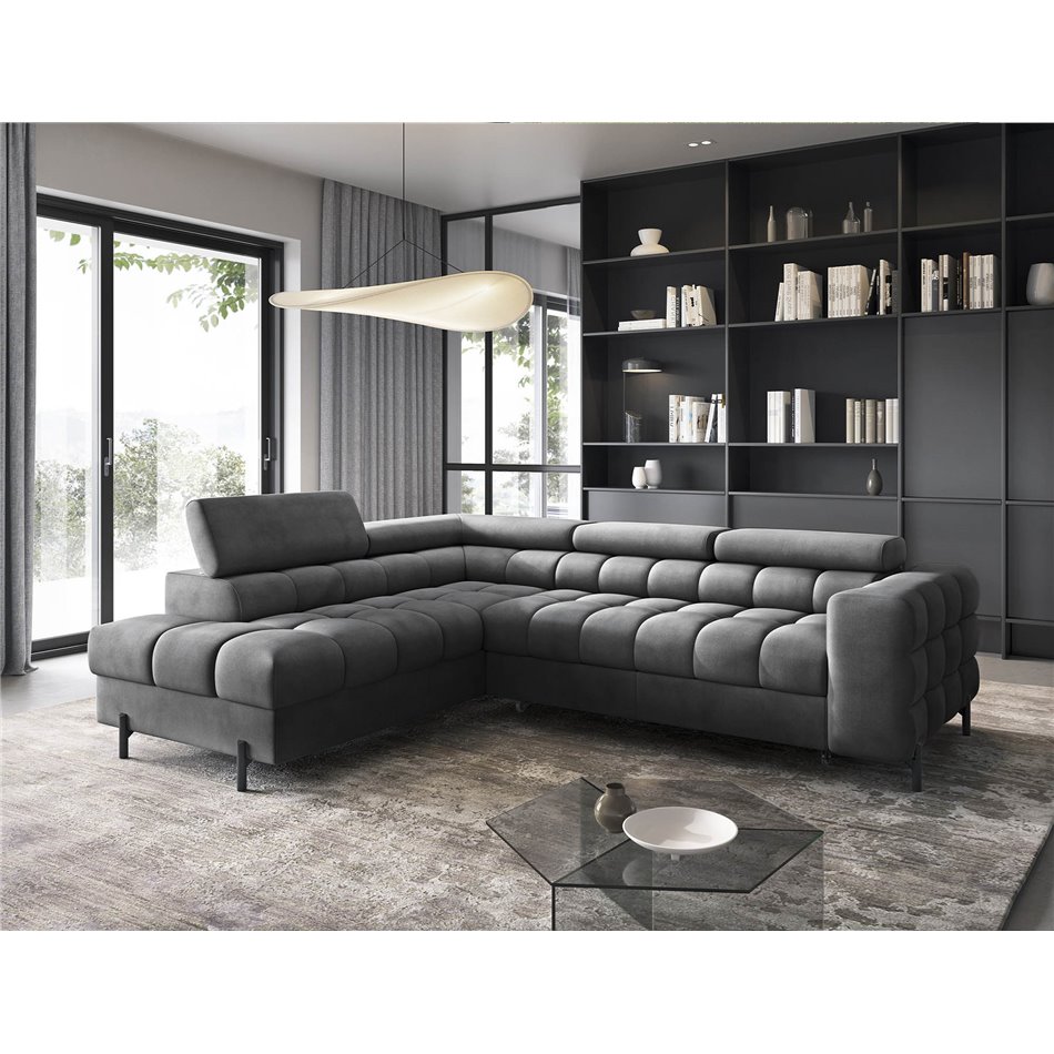 Corner sofa Elferucce L, sleeping function, Paros 06, dark grey, H93x200x276cm